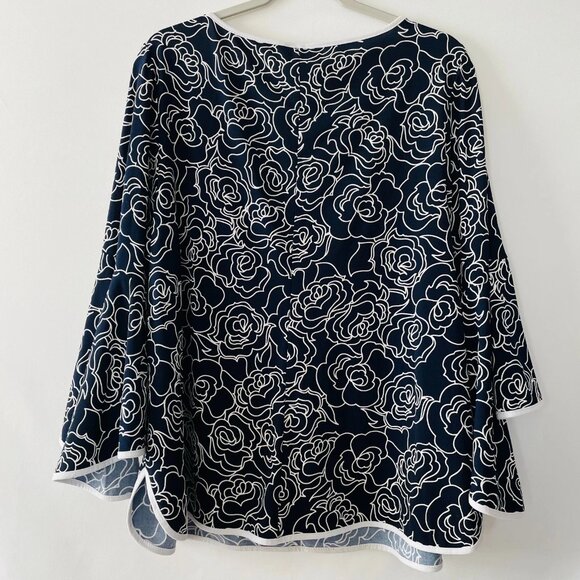 MSK Womens Navy Blue Bell Sleeve Floral Y2K Coquette Blouse Top Plus Size 2X - Picture 2 of 7